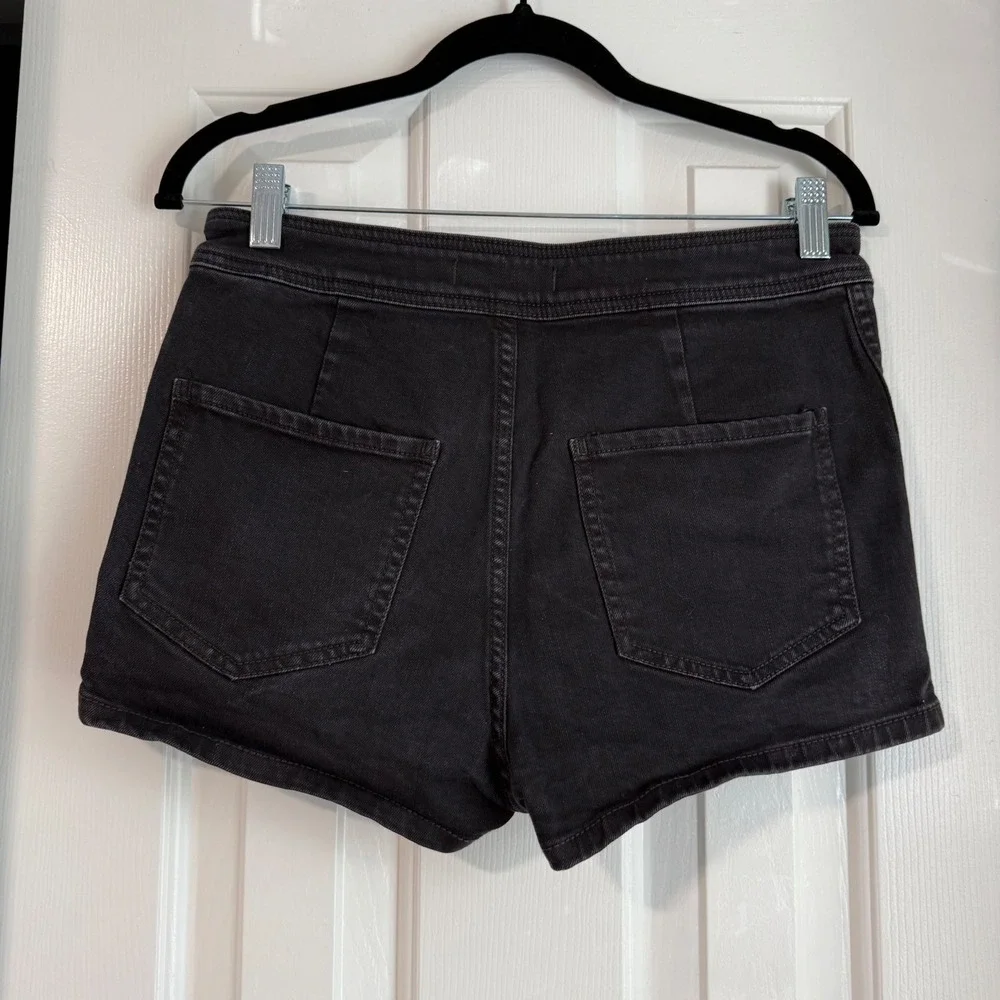 Free People Be Mine Double Zipper Denim Jean Shorts Black Wash Stretchy 28